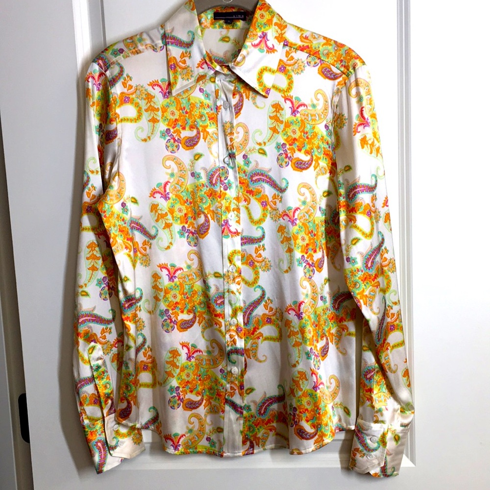 New Paisley cream multicolored silk blouse size medium The Line by K
